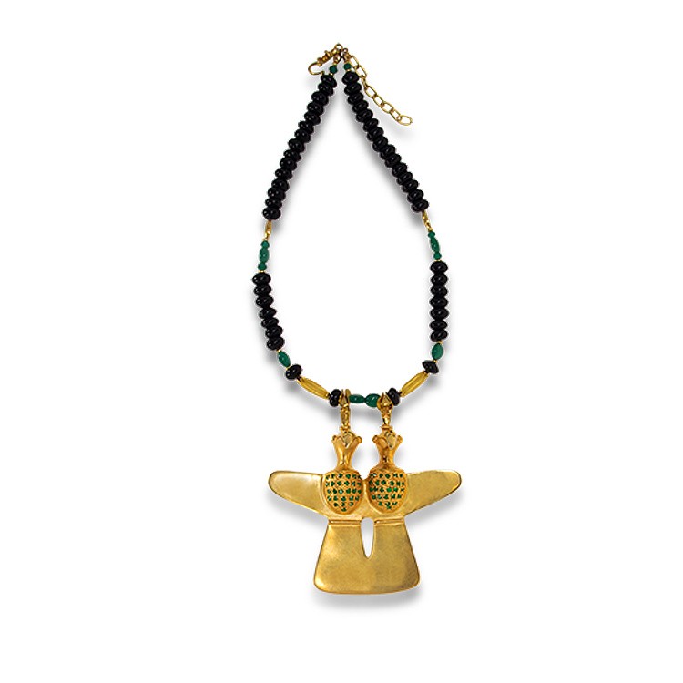 INSEPARABLE Emeralds Onyx Gold Necklace