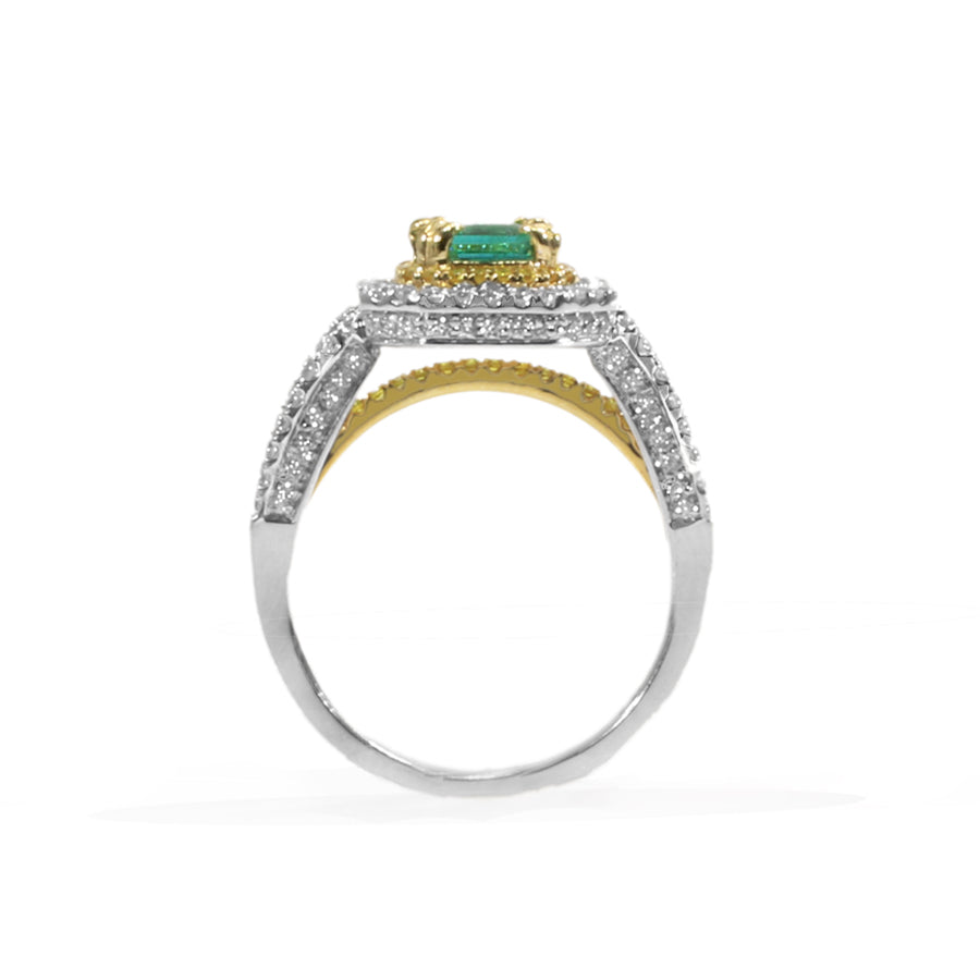 SUN RAY Emerald White and Yellow Diamonds Ring
