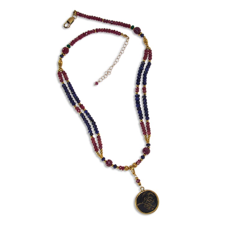 GALLEON Original Ancient Coin Rubies and Sapphires Necklace