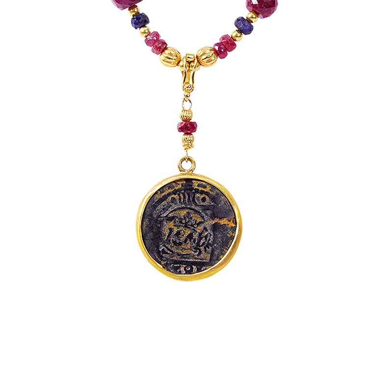 GALLEON Original Ancient Coin Rubies and Sapphires Necklace