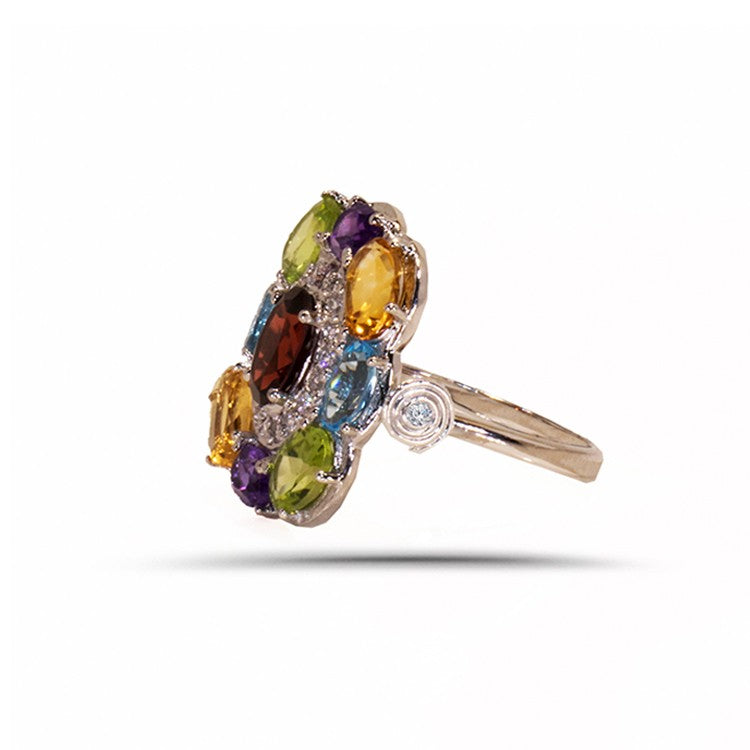 RAINBOW Silver and Natural Stones Ring