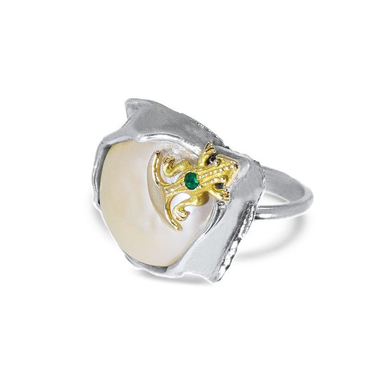 SERENDIPITY Emerald Pearl Silver and Gold Ring