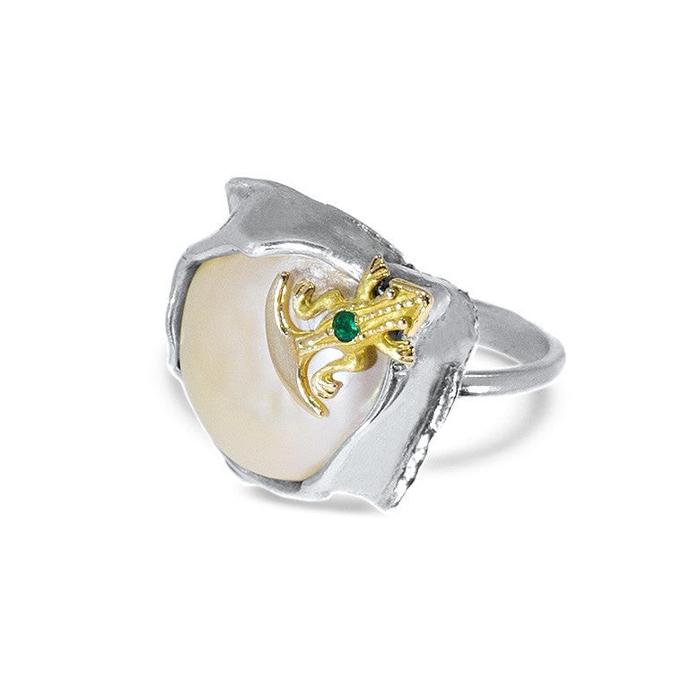 SERENDIPITY Emerald Pearl Silver and Gold Ring