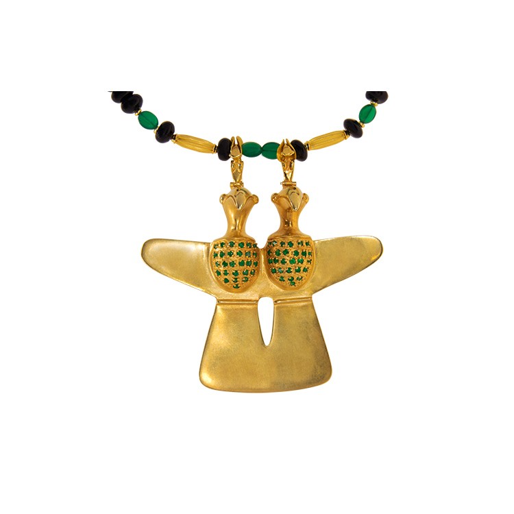 INSEPARABLE Emeralds Onyx Gold Necklace