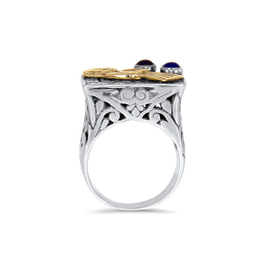 PEACEFUL Amethyst Sapphire Silver and Gold Ring