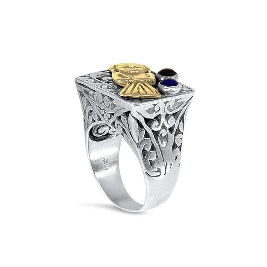 PEACEFUL Amethyst Sapphire Silver and Gold Ring