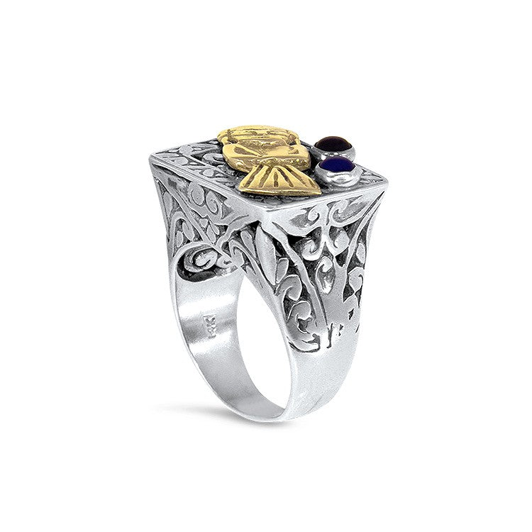 PEACEFUL Amethyst Sapphire Silver and Gold Ring