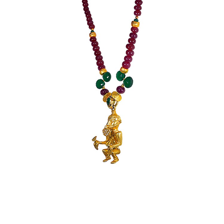 WOMAN HOLDING BIRDS Rubies Emeralds and Diamonds Gold Necklace