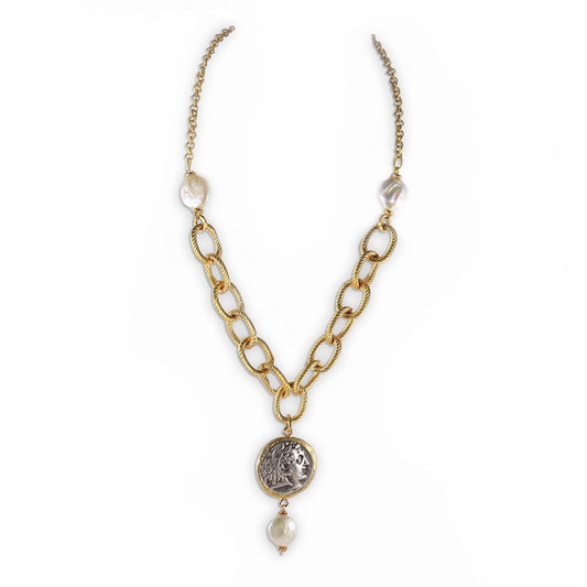 ALEXANDER the GREAT Silver Coin and Pearl Necklace
