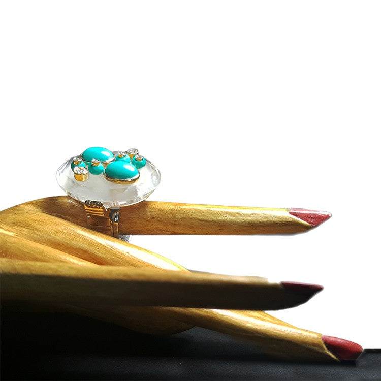 GALAXY STARS Deco Quartz Turquoise and Diamonds Ring