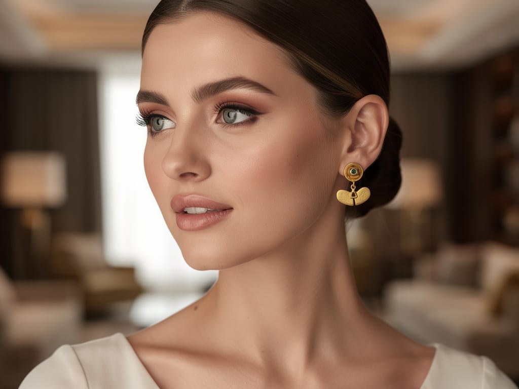 HEART WING Figures Emeralds Gold Earrings