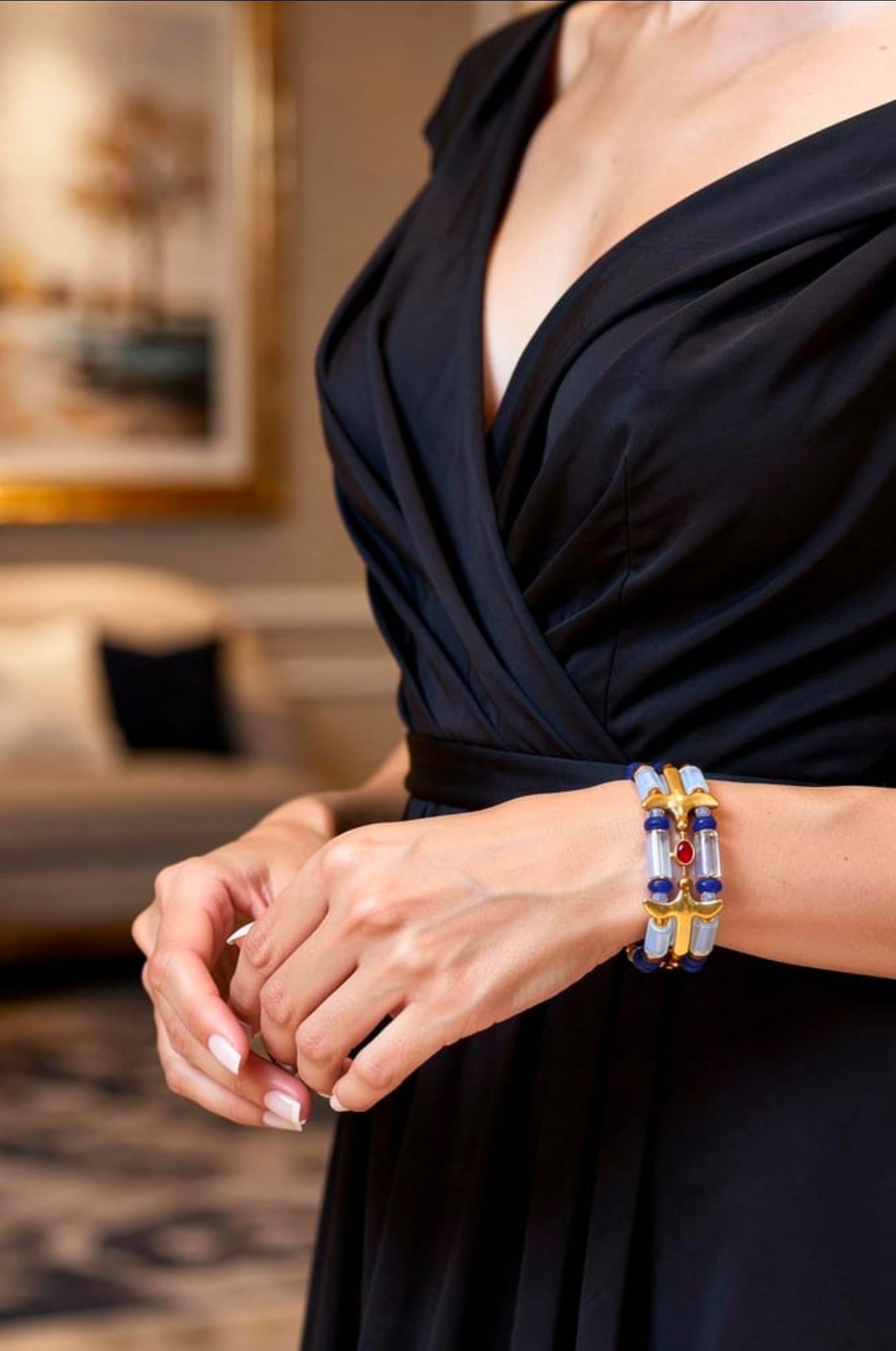 HUMMINGBIRDS Moonstones Lapis and Ruby Gold Bracelet