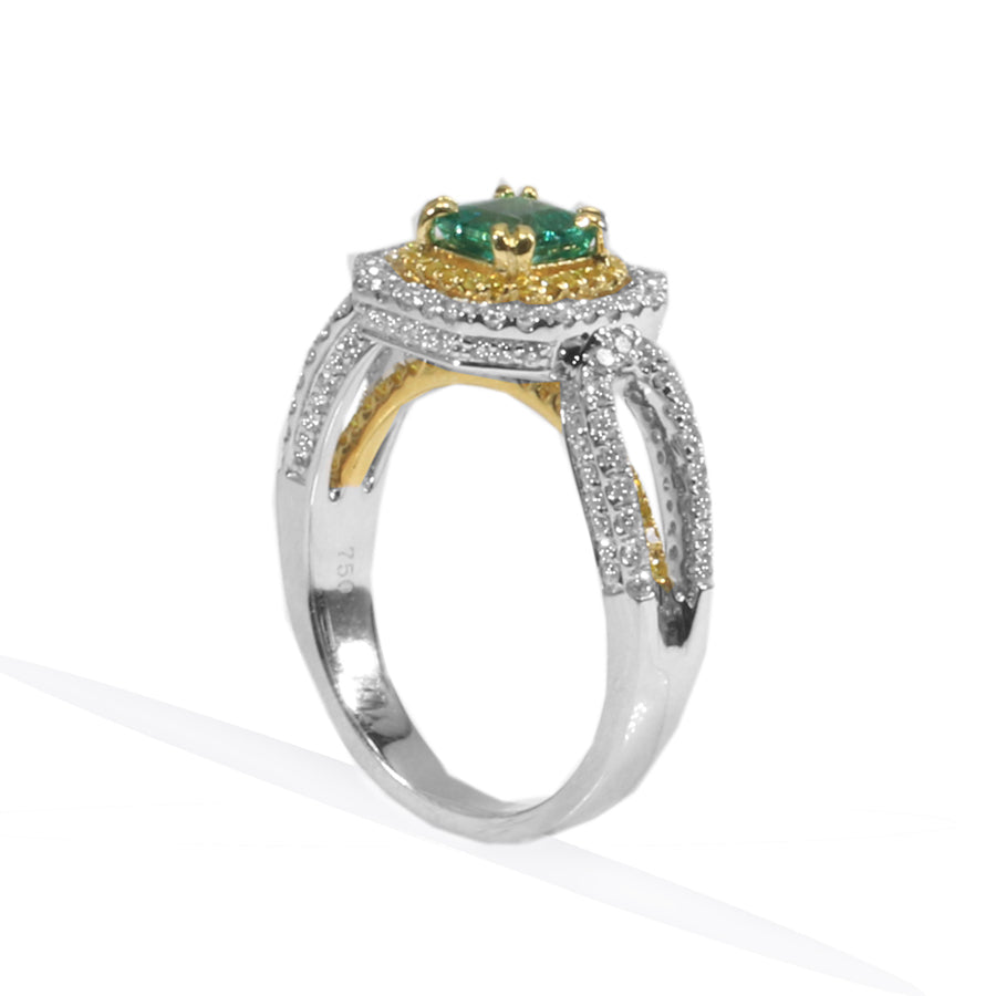 SUN RAY Emerald White and Yellow Diamonds Ring