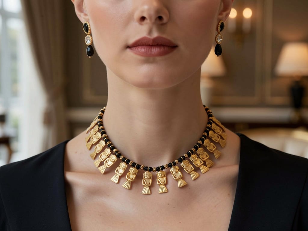 WOMEN TRIBUTE Onyx Gold Necklace