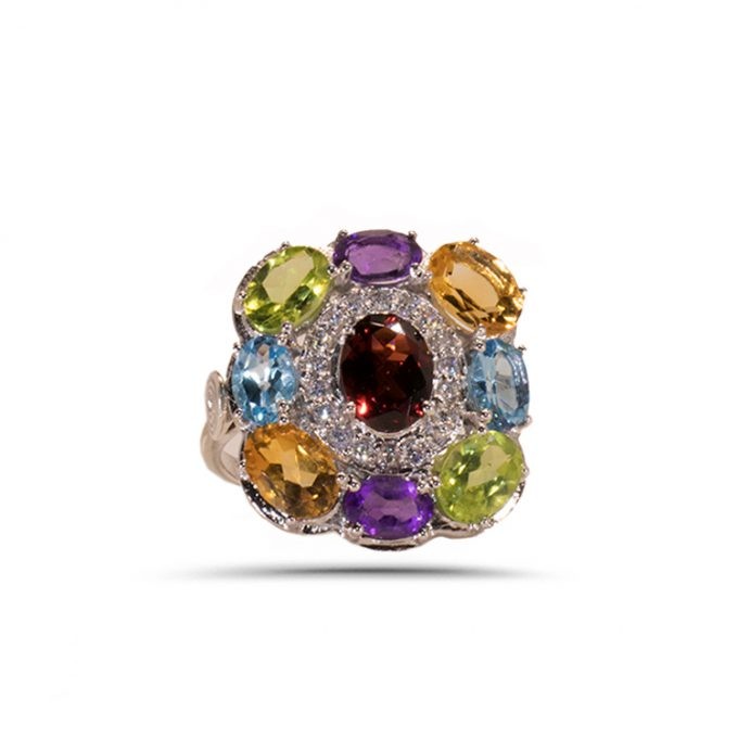 RAINBOW Silver and Natural Stones  Ring