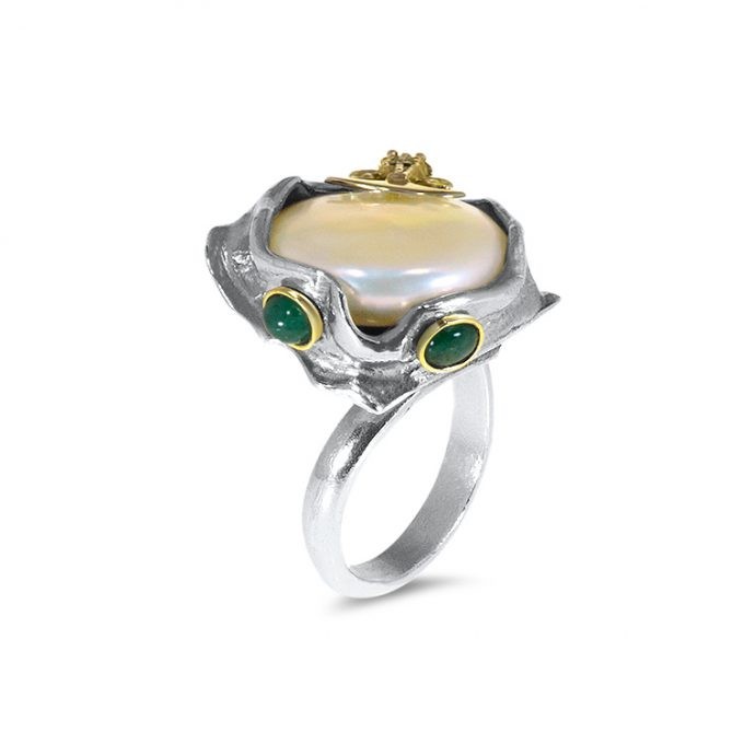 SERENDIPITY Emerald Pearl Silver and Gold Ring - Image 3