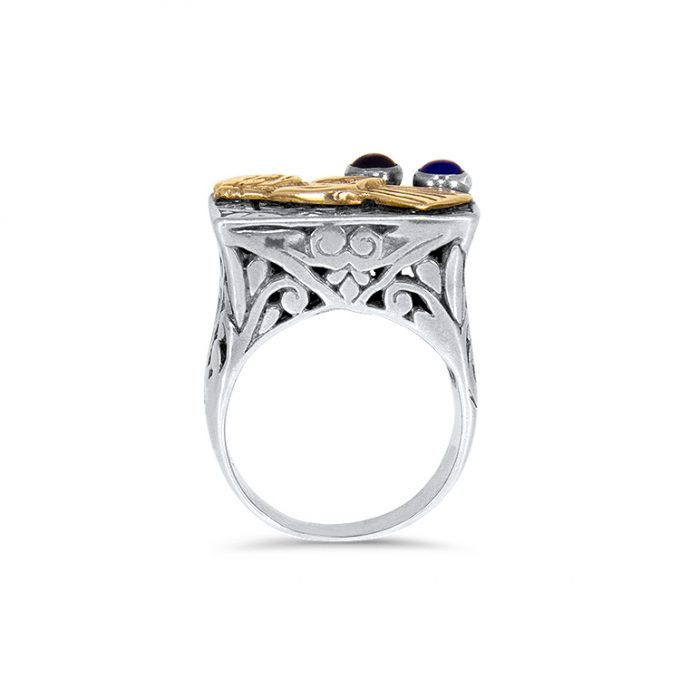 PEACEFUL Amethyst Sapphire Silver and Gold Ring - Image 2