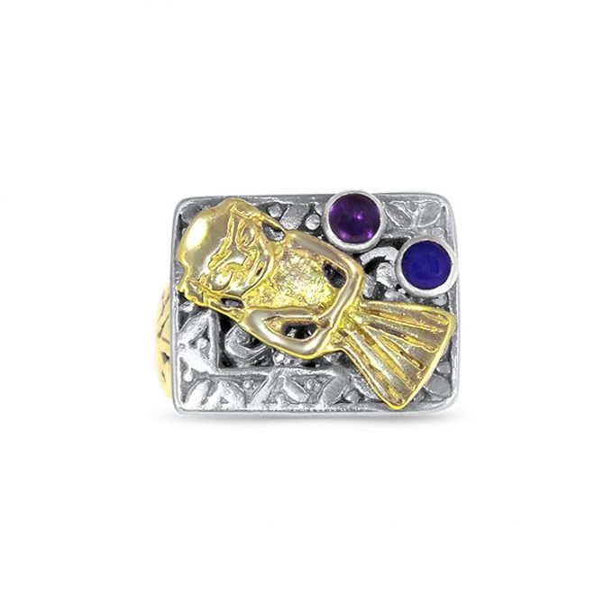 PEACEFUL Amethyst Sapphire Silver and Gold Ring - Image 3