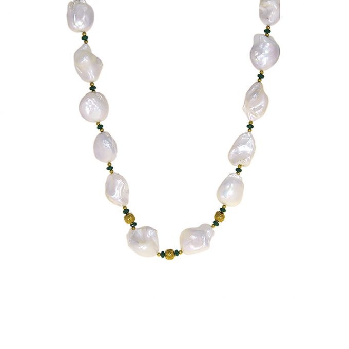 SNOWFALL Baroque Pearls and Emeralds Necklace