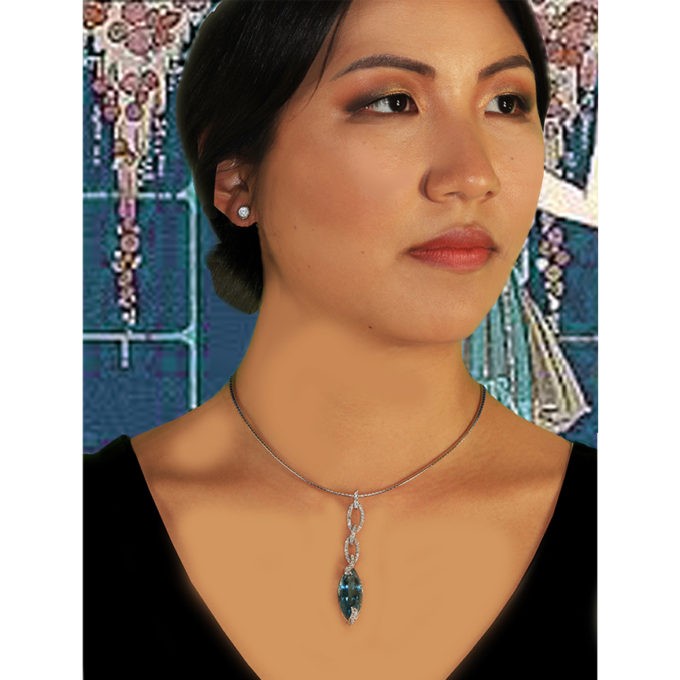 BEYOND LOVE Deco Topaz and Diamonds Pendant - Image 2