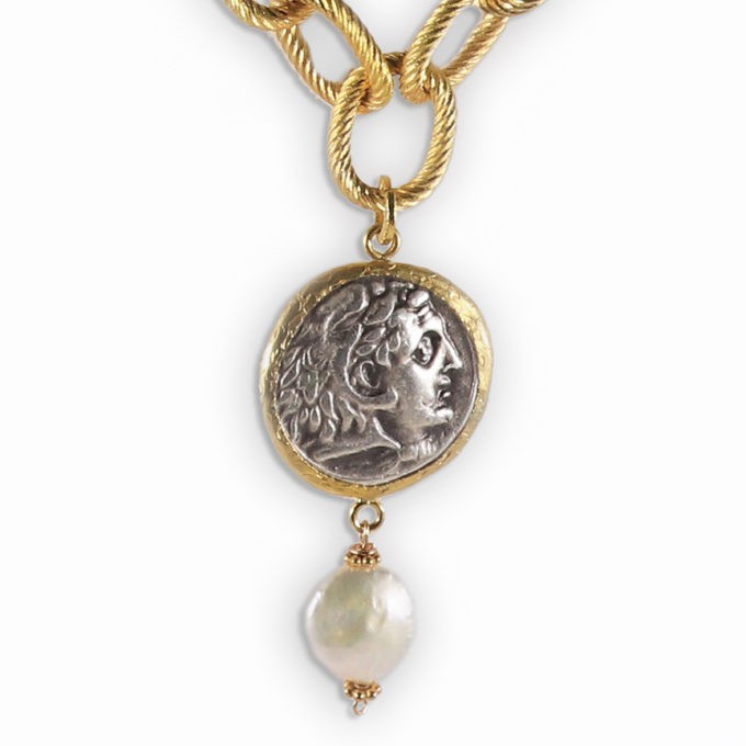 ALEXANDER the GREAT Silver Coin and Pearl Necklace - Image 2