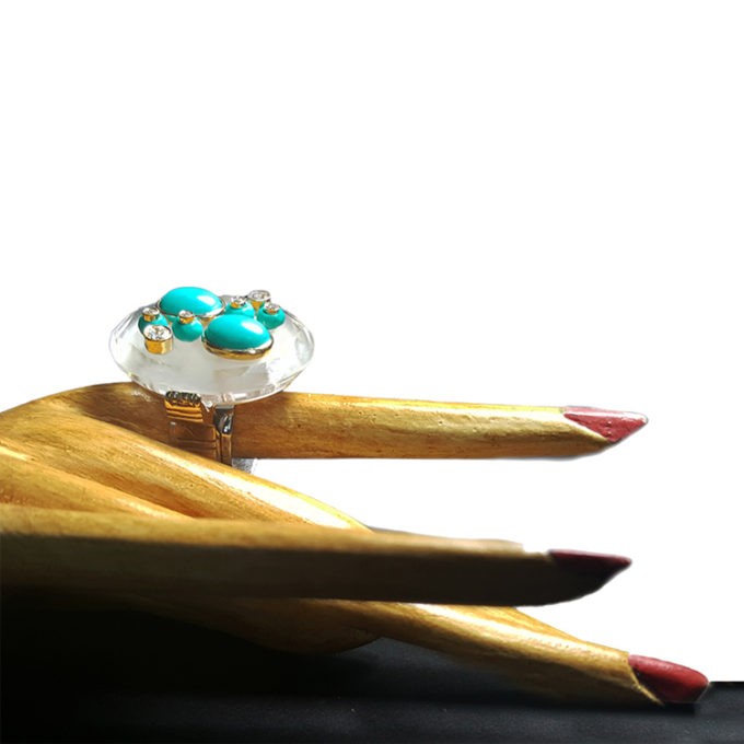 GALAXY STARS Deco Quartz Turquoise and Diamonds Ring