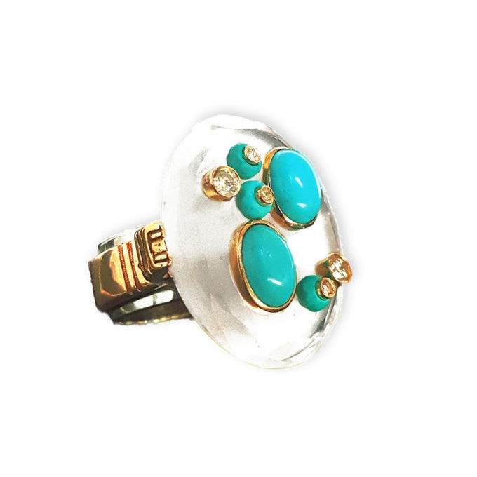 GALAXY STARS Deco Quartz Turquoise and Diamonds Ring - Image 2