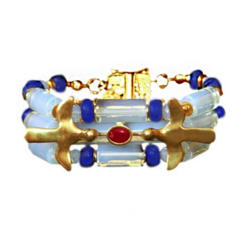 HUMMINGBIRDS Moonstones Lapis and Ruby Gold Bracelet